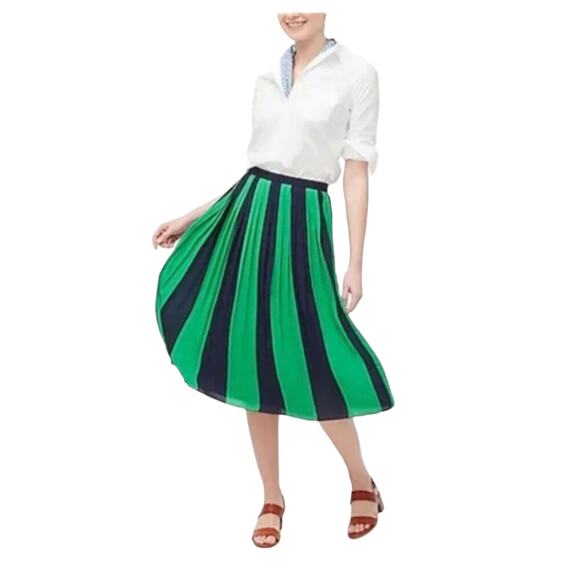 J Crew Womens green and navy stripe pleated midi skirt Size 2 - Picture 1 of 8